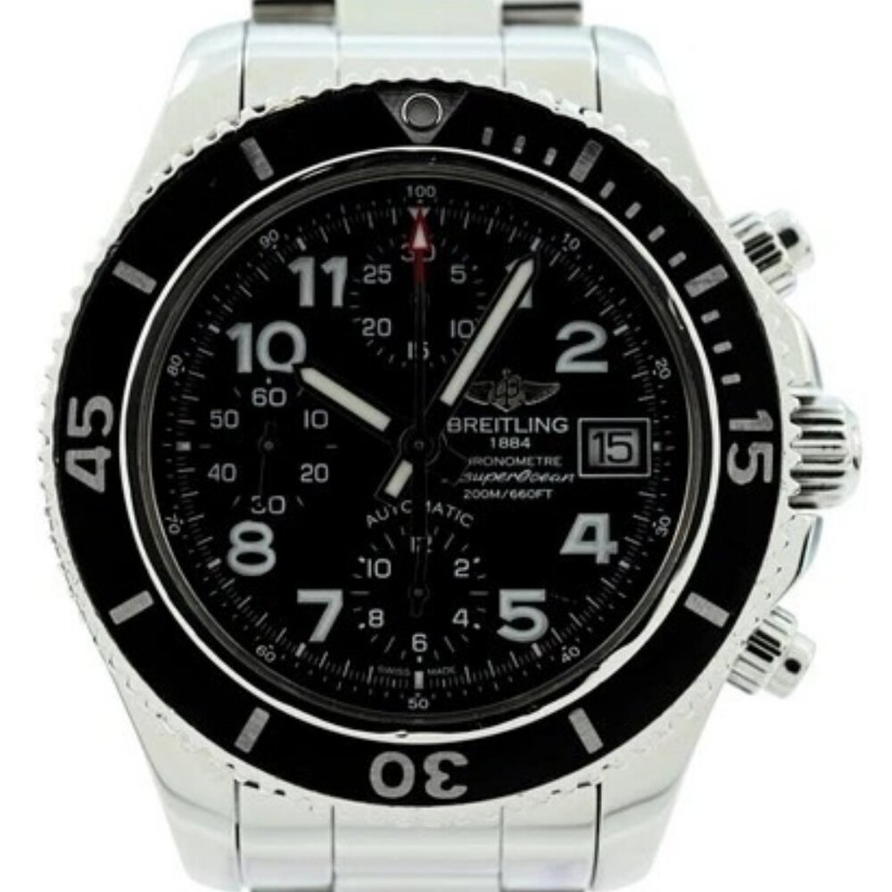 Breitling 42mm Men's Super Ocean 200M Black Dial Auto Chrono Watch B+P! A13311!